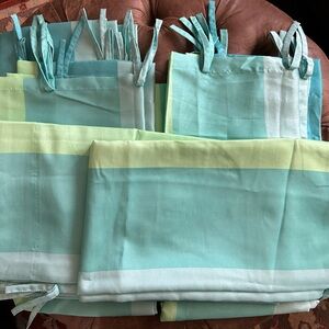 Striped Tie-Top Curtain Panels in Mint and Lemon (4 panels total)